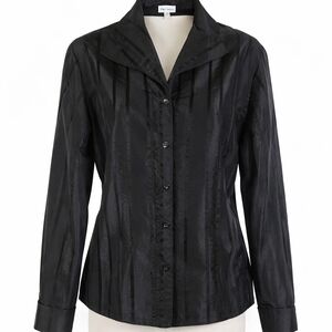Puli Black Striped Button-Up Blouse Women's Large Long Sleeve Top